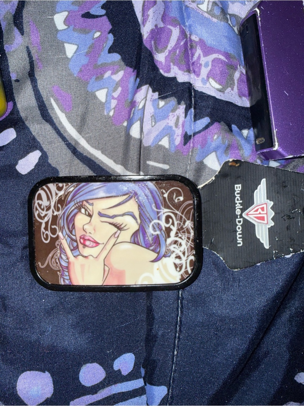 Buckle-Down Women's Belt Buckle — Purple Hair with Pink Lips